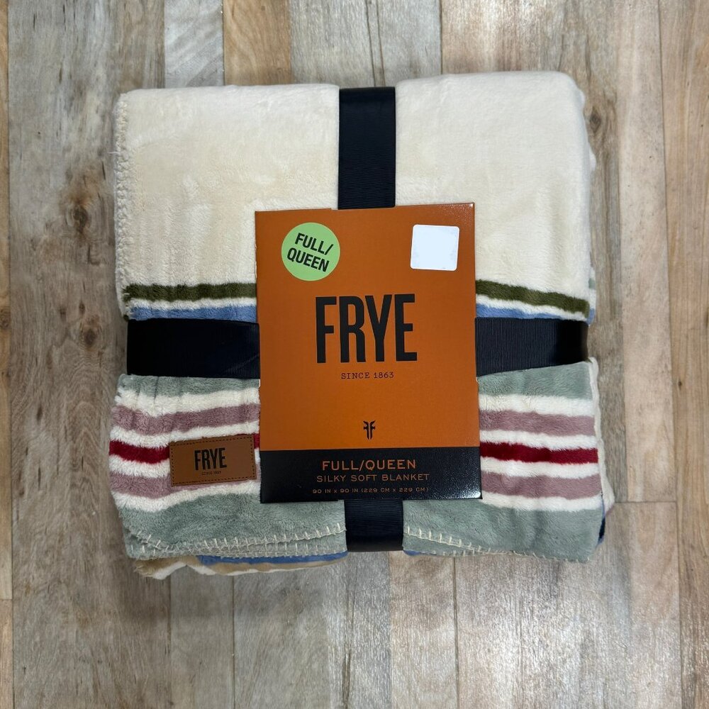 Frye Silky Soft Queen Blanket Fleece Off White Sage Green Mauve Blue Pink Stripe